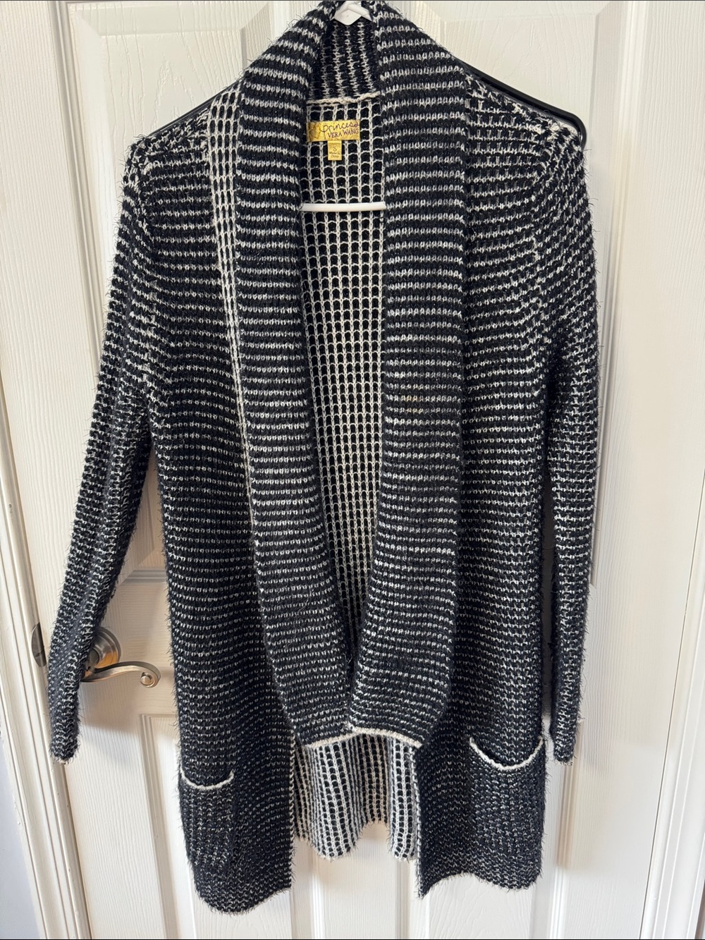 princess vera wang Black & White Striped Open-Front Cardigan